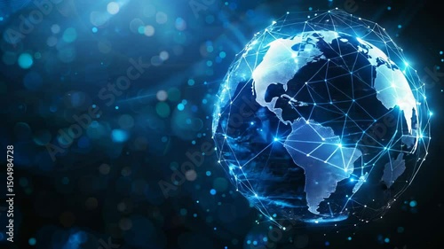 Futuristic globe with glowing connections symbolizing digital communication and networking.