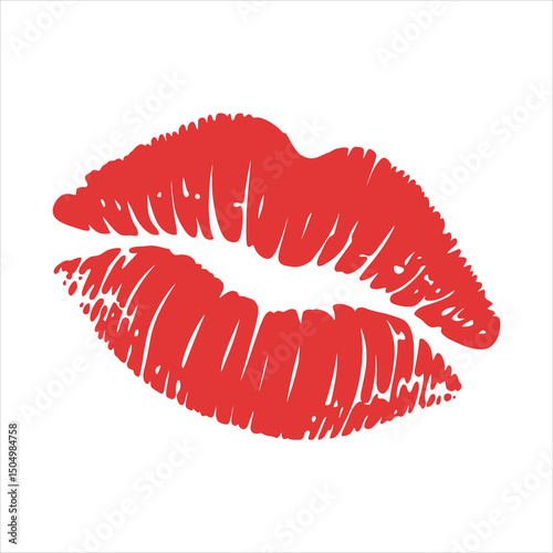 Bold red lipstick kiss mark illustration on white background representing affection and love