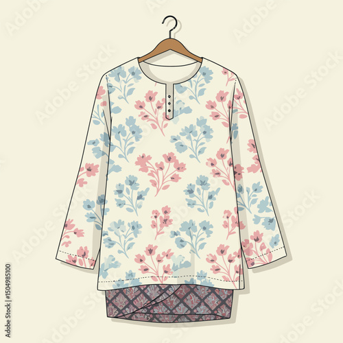 Floral Patterned Top Hanging on Hanger with Geometric Pattern Bottom