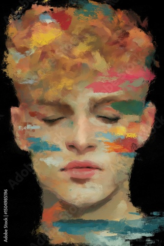 Closed Eyes Portrait with Brushstrokes