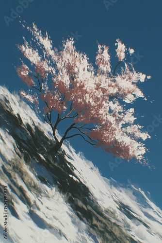 Cherry Blossom on a Snowy Mountain