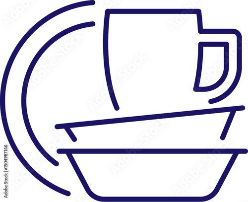 Mug with Stack of Plates Minimalistic Linear Sign for Web and Graphic Design, Apps, Banners, Social Network and Cards