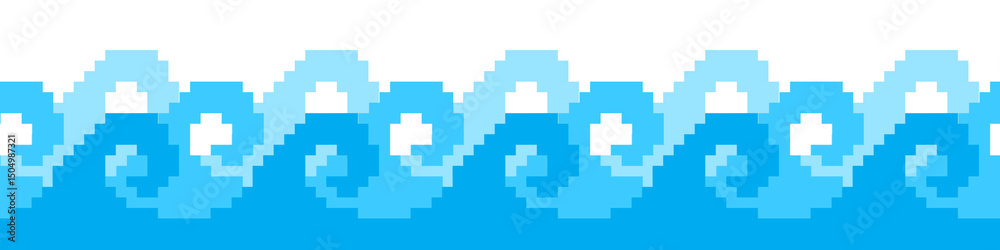 Obraz premium Pixel sea wave icon vector for ocean, retro water motion, surfing theme, or maritime pixel design. Ideal for beach style, pixel animation, and summer gaming UI assets.