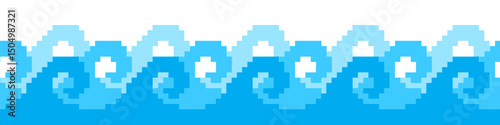 Pixel sea wave icon vector for ocean, retro water motion, surfing theme, or maritime pixel design. Ideal for beach style, pixel animation, and summer gaming UI assets.