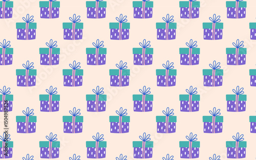 Vibrant seamless pattern of gift boxes with bows. Perfect for wrapping paper, party decor, textiles, web backgrounds, and digital scrapbooking.