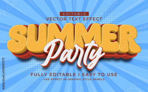 3d editable summer party text effect typography style template