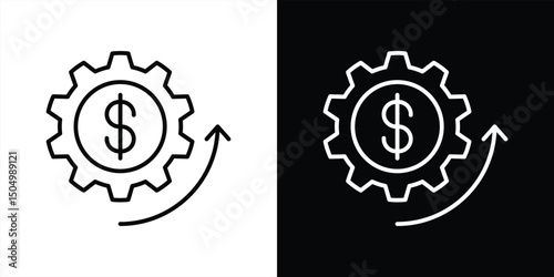 monetary mechanism icon. gear inspired financial system with dollar movement for business optimization thin line icon symbol sign. vector illustration