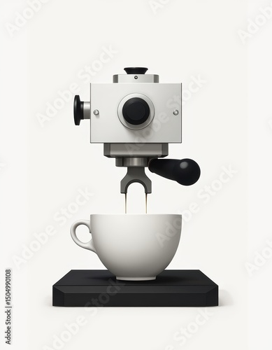 Barista's espresso machine mid-pull with a portafilter on a tamp