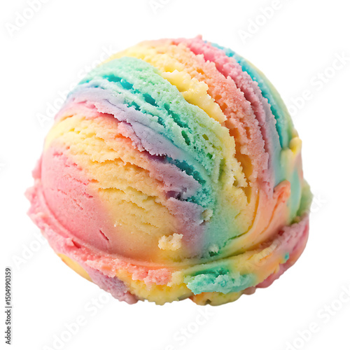 Vibrant rainbow ice cream single scoop treat isolated on a transparent background