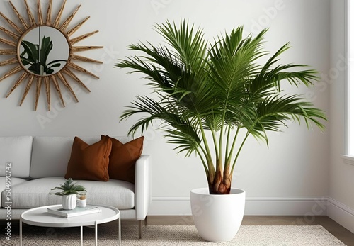 Potted palm on white background
