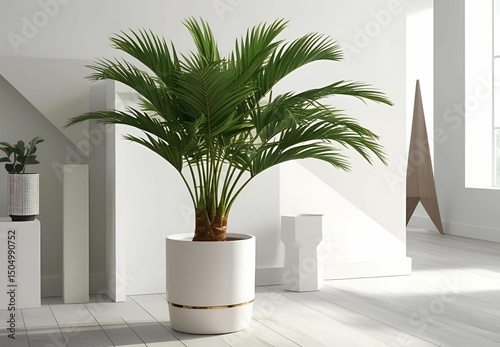 Potted palm on white background