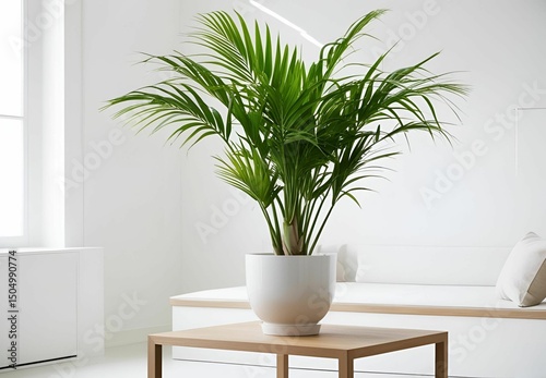 Potted palm on white background