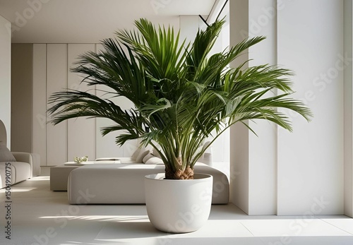 Potted palm on white background