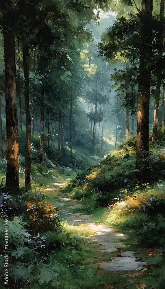 Fototapeta premium Forest Path Sunlight Morning.