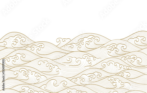 Japanese background with line ocean sea pattern vector. Abstract template with geometric wave pattern. Mountain layout design in oriental style
