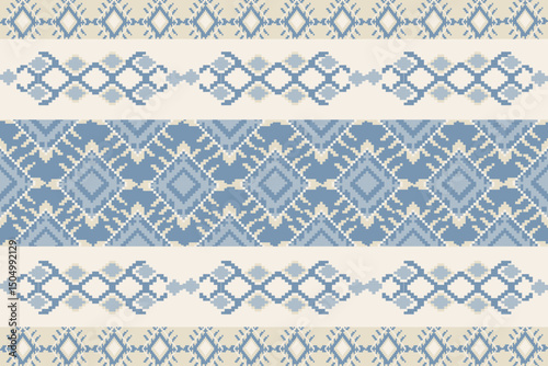 Traditional Ukrainian cross-stitch Detailed vector Illustration for textile printing design, on pixels pastel tone.