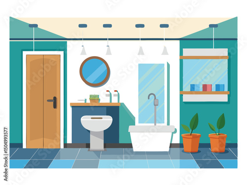 Modern bathroom interior design illustration isolated on white background

