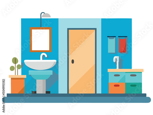 Modern bathroom interior design illustration isolated on white background
