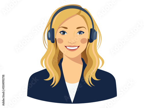 Smiling blond woman wearing headphones isolated on white background
