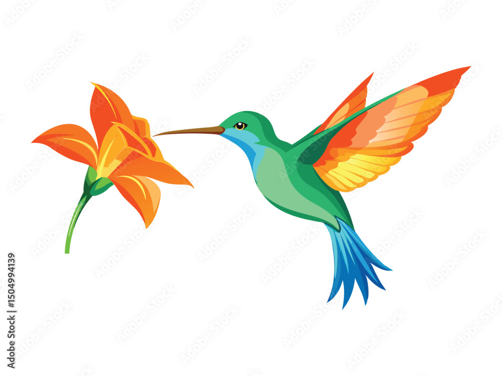 Obraz premium Hummingbird and orange lily flower isolated on white background 