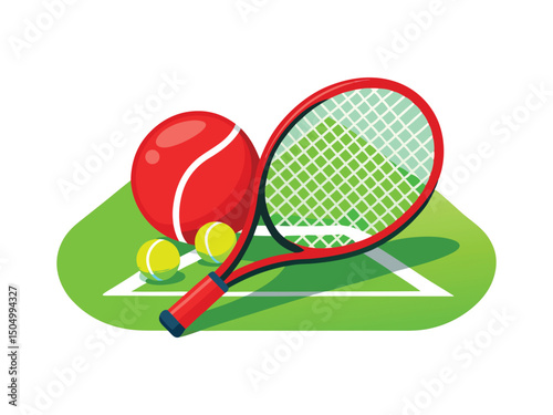 Tennis racket and balls illustration isolated on white background
