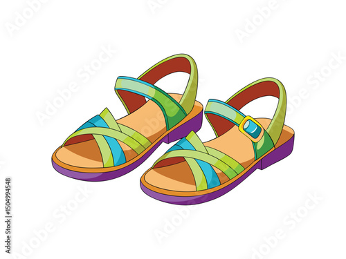 Colorful kids sandals illustration isolated on white background
