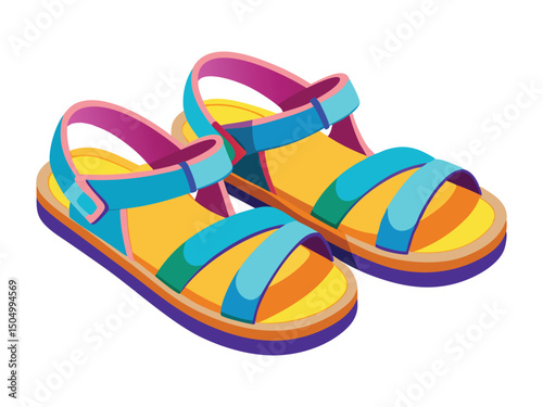Colorful kids sandals isometric view isolated on white background
