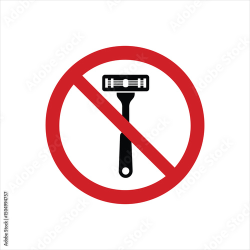 Prohibition sign indicating shaving is not allowed black razor illustration on white background