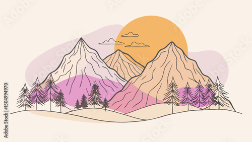 Sunset Mountain Landscape. Serene Nature Scene in Soft Colors
