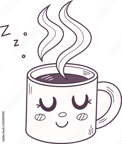 cute coffee mug with sleepy face and hot steam art