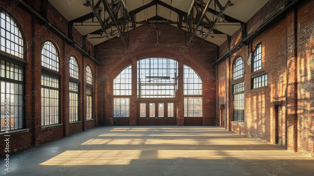 Fototapeta premium Spacious Industrial Brick Building Interior