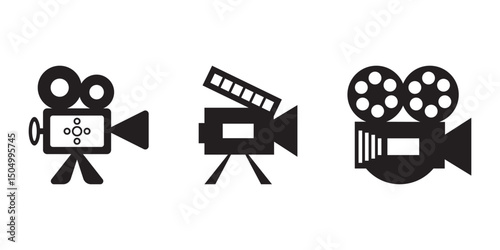 Classic film camera icons in black silhouette
