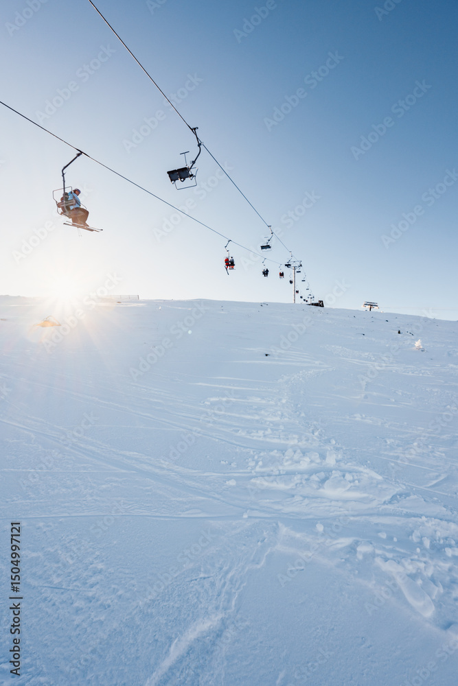 Obraz premium Winter hiking to Chopok in Low Tatras National park is full of beautiful views. Slovakia mountains landscape.