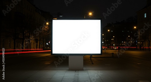 Blank Horizontal Billboard Mockup on Rainy City Street at Night