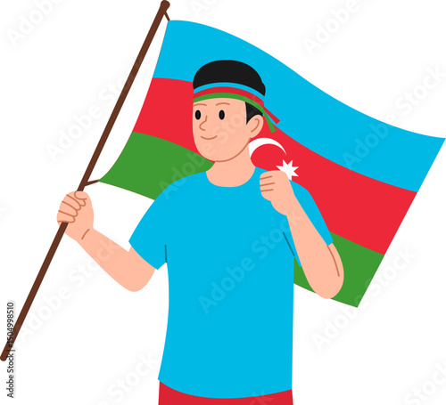 Young man holding the Azerbaijan flag