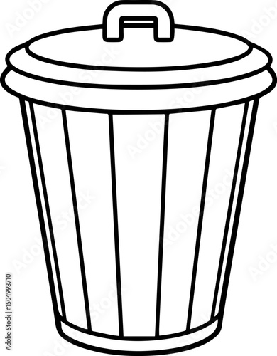 trash can outline coloring book page vector illustration line art	