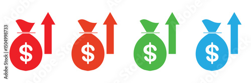 Dollar price up and down icon line style. Dollar coin graph up and down. Money cost arrow growth, decline. Dollar increase and decrease vector icons. Vector Illustration . EPS 20 . 