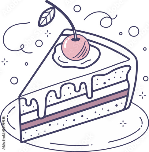 slice of cake with cherry on top dessert food art