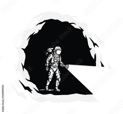 Astronaut Exploring Cave on Moon EPS