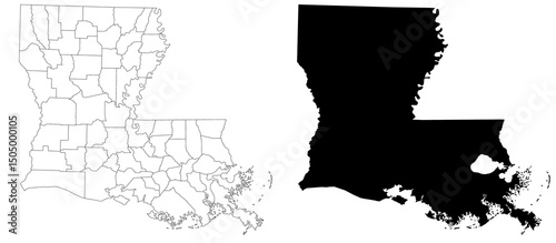Photos Louisiana map, Louisiana administrative map, Louisiana outline and parishes stat