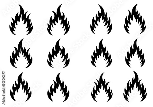 Fire Flame Vector Icons Set - Black Silhouette Designs