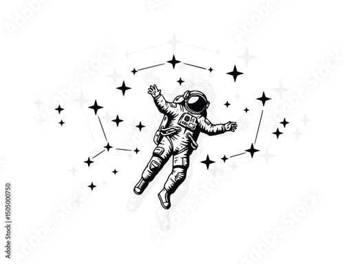 Astronaut Floating in Space Silhouette
