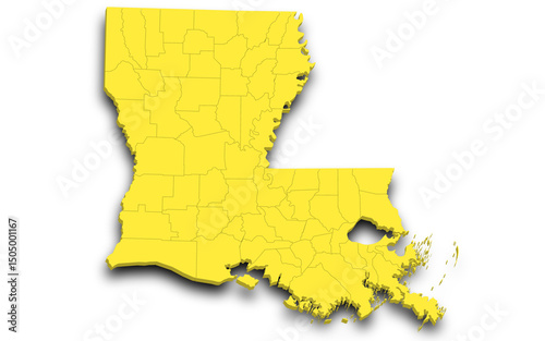 Louisiana map 3d, state with color. United State of America, US, United State