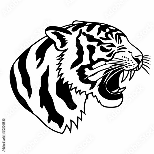 Black tribal tiger head silhouette vector illustration for wild cat tattoo design