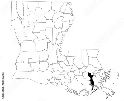 Map of Jefferson Parish in Louisiana state on white background. single Parish map highlighted by black colour on Louisiana map. UNITED STATES, US