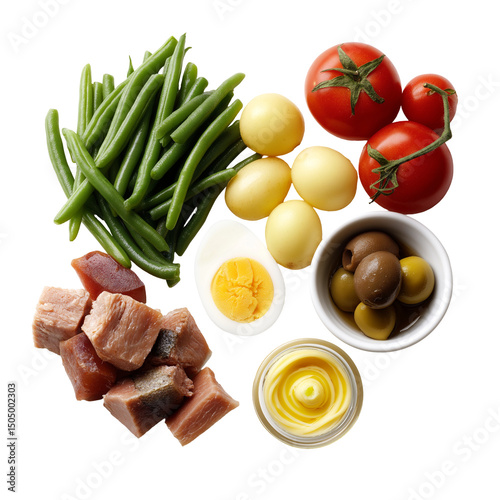 Niçoise Salad Ingredients | Raw Components Isolated on White