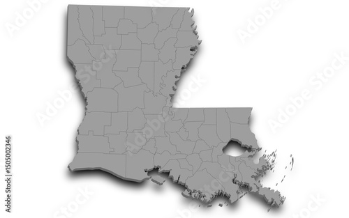 Louisiana map 3d, state with color. United State of America, US, United State