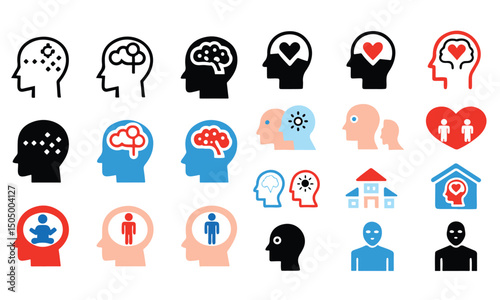 Stress and Mental Health Line Icon Set