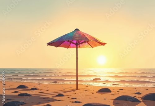 Wallpaper Mural Holographic beach umbrellas closed at dawn on a serene shoreline Torontodigital.ca