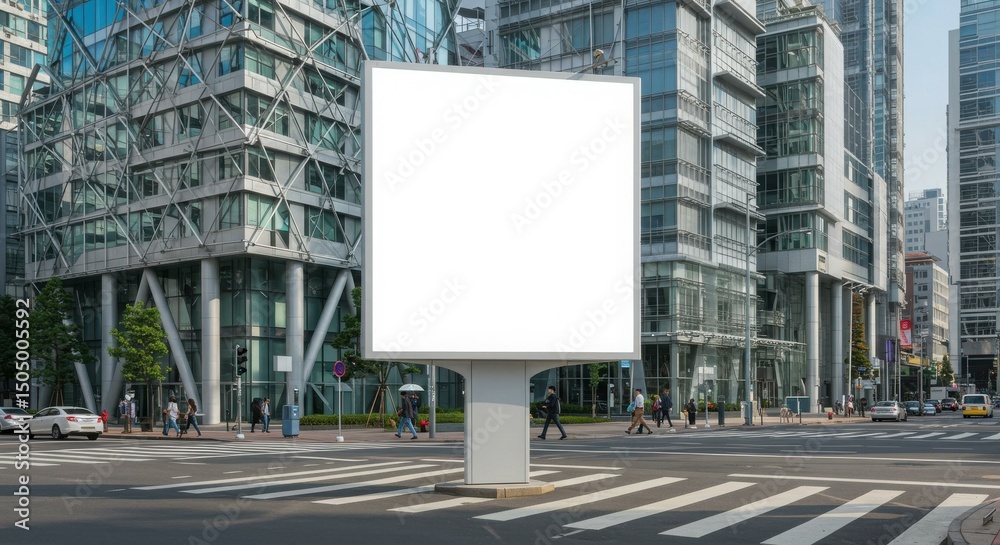 Obraz premium Empty Vertical Billboard with City Background